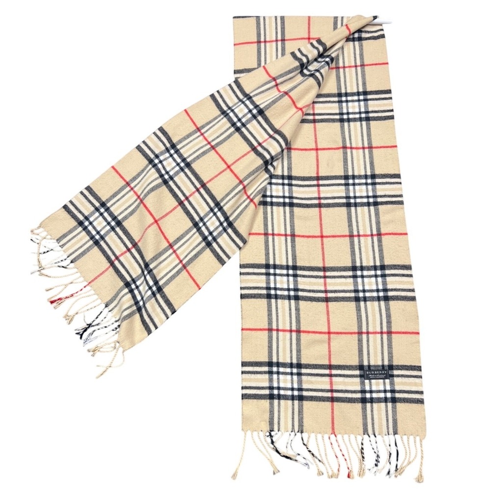 Burberry Scarf Unisex OS Tan Nova Check Cashmere Plaid Luxury Winter Heritage